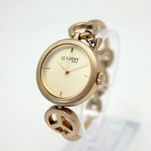 Lucky Brand Womens Watch 30mm Bronze Tone Peace Sign Steel Bracelet New Battery